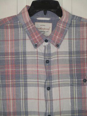 Weatherproof Mens S/S Muted Cotton Plaid Button-down Casual Shirt - Size XXL